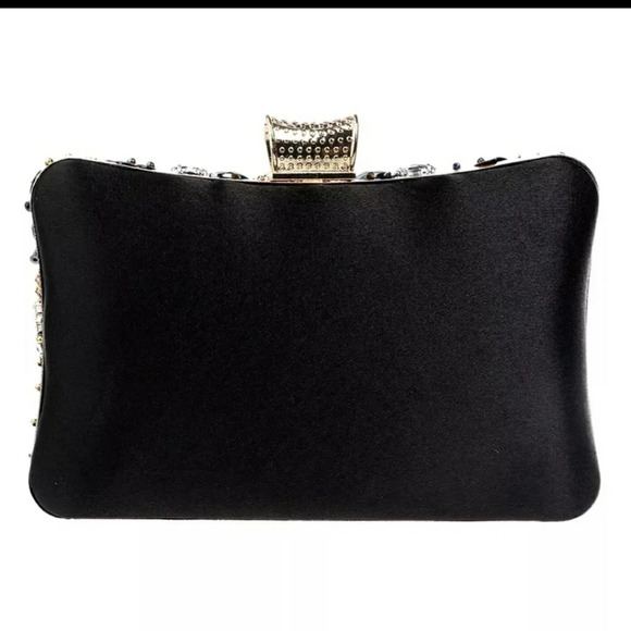 Women's Evening Bag Diamonds Party Prom Clutch Purse Floral Bride Black Handbag - Picture 7 of 13